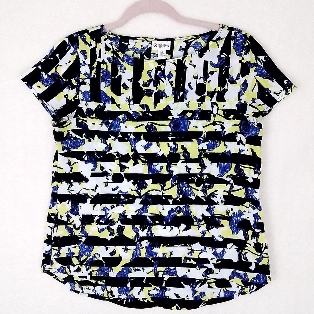 Peter Pilotto Womens Career Blouse S Cap Sleeve Boat Neck Art‎ Deco Multicolor